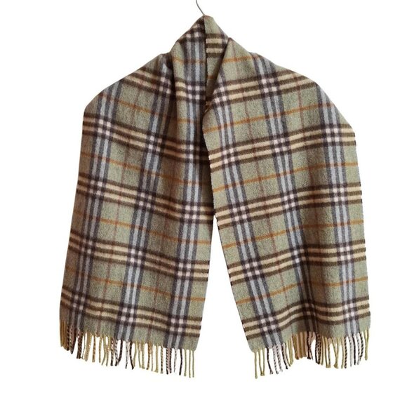 Auth Burberry's - Khaki Brown Multi Cashmere Scarf - Picture 1 of 5